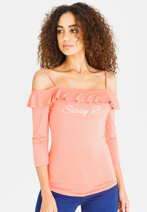 SISSY BOY - Cold Shoulder Frill Detail Top Coral