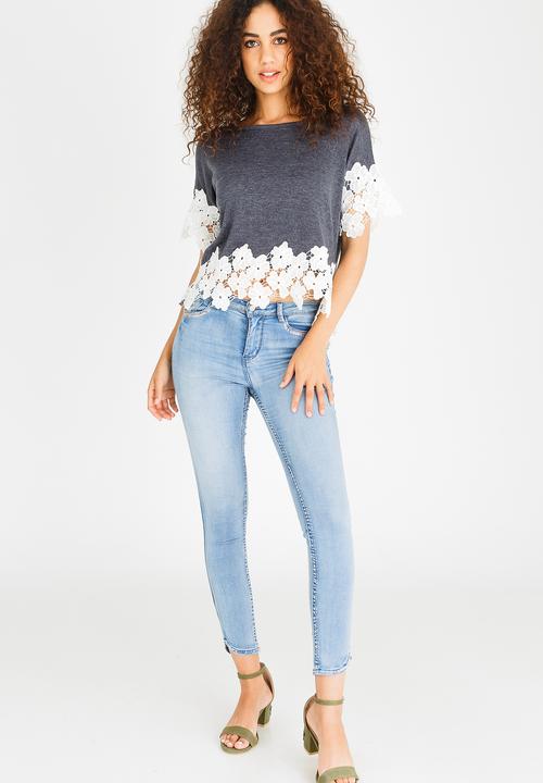 edit - Top with Crochet Trim Charcoal