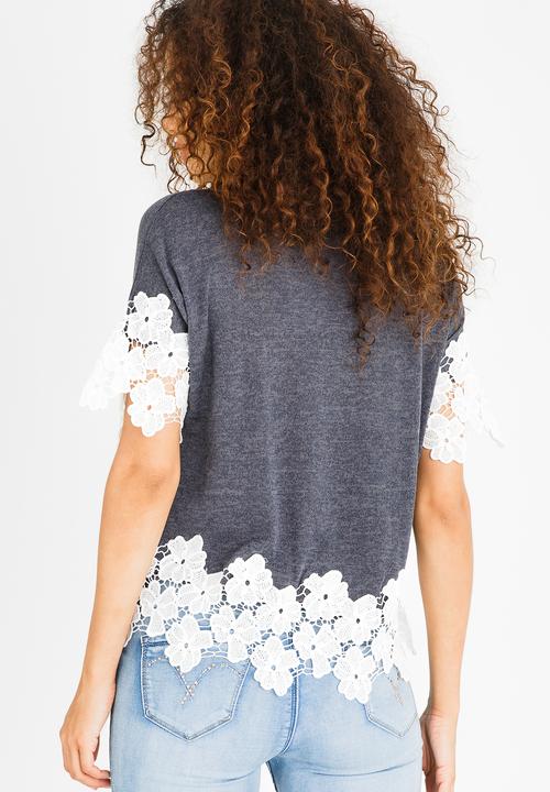 edit - Top with Crochet Trim Charcoal