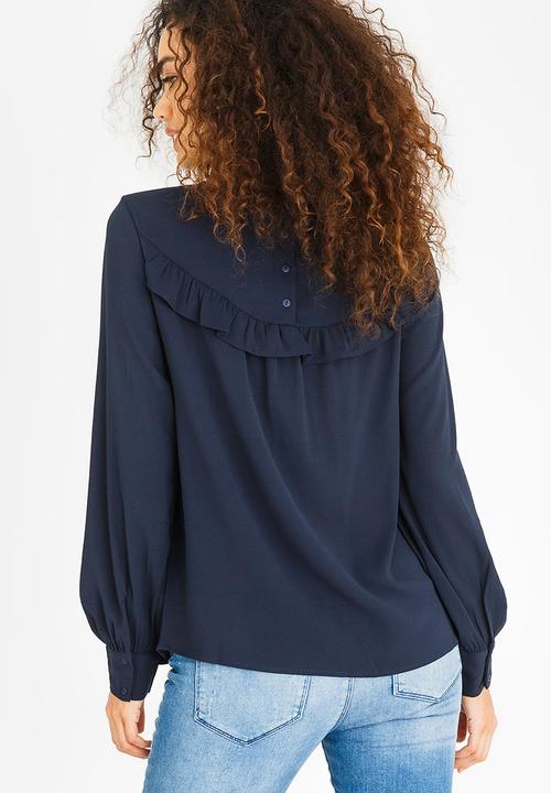 Vero Moda - Mira long Sleeve Frill Top Navy