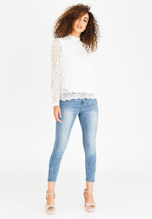 Vero Moda - Freja Lace High Neck Top Off White