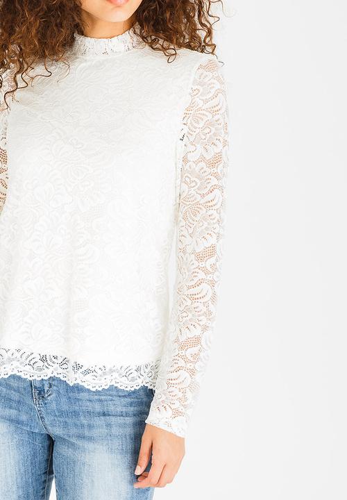 Vero Moda - Freja Lace High Neck Top Off White