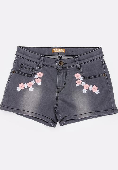 GUESS - Floral Denim Shorts Grey
