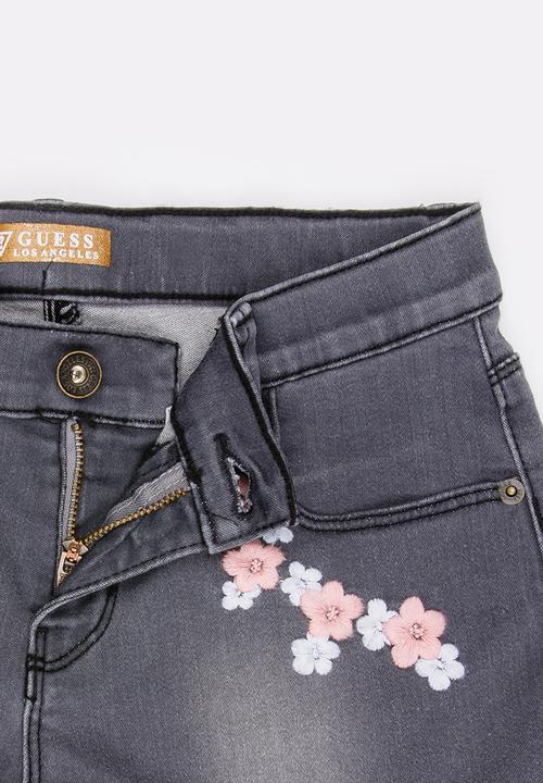 GUESS - Floral Denim Shorts Grey