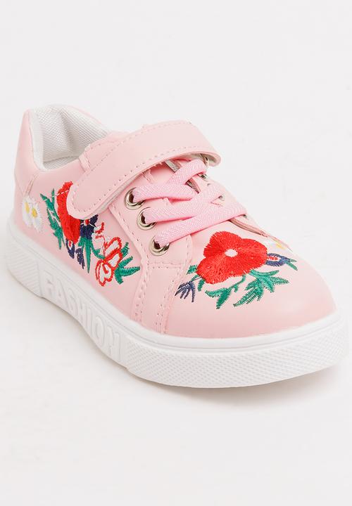 Pop Candy - Girls Rose Printed Sneaker Pale Pink
