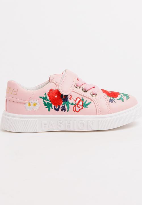 Pop Candy - Girls Rose Printed Sneaker Pale Pink