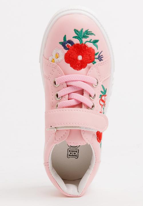 Pop Candy - Girls Rose Printed Sneaker Pale Pink