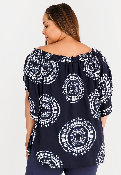 Slick - Elena Top with Frill Sleeve Detail Navy & White