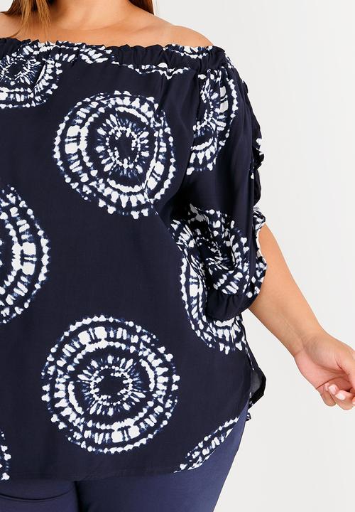 Slick - Elena Top with Frill Sleeve Detail Navy & White