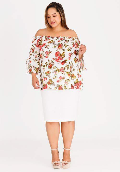 STYLE REPUBLIC PLUS - Bardot Tunic with Sleeve Detail Floral