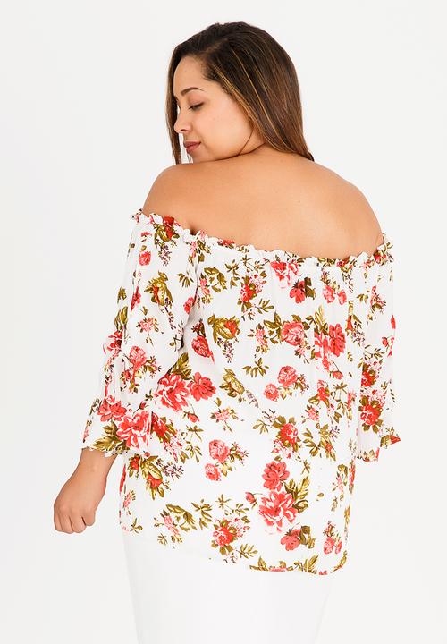 STYLE REPUBLIC PLUS - Bardot Tunic with Sleeve Detail Floral