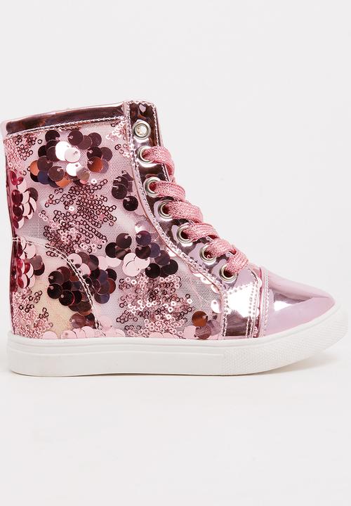 Pop Candy - Girls  Sparkle High Top Sneaker Mid Pink