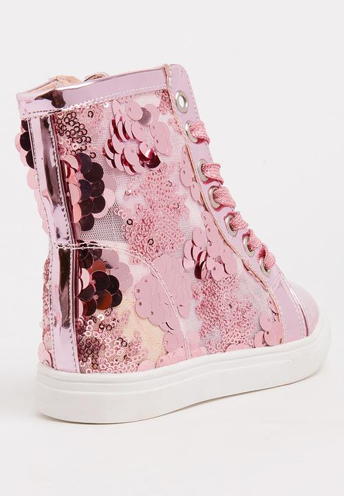 Pop Candy - Girls  Sparkle High Top Sneaker Mid Pink