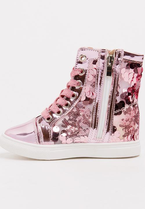 Pop Candy - Girls  Sparkle High Top Sneaker Mid Pink