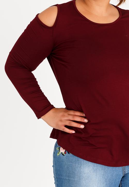 edit Plus - Cold Shoulder Tshirt Maroon