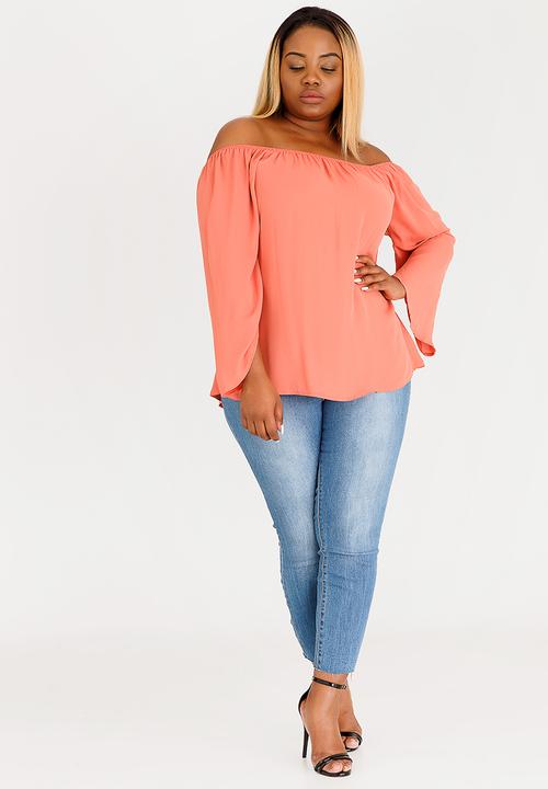 STYLE REPUBLIC PLUS - Bardot Volume Sleeve Blouse Rust