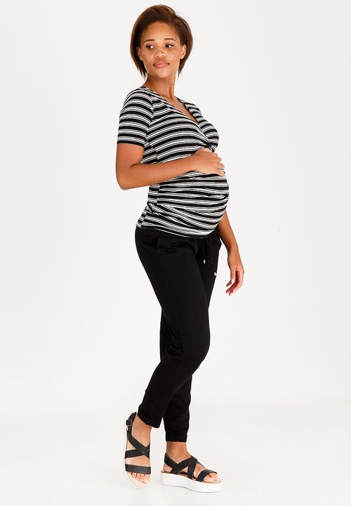 Cherry Melon - Striped Gauged Wrap Top Black and White