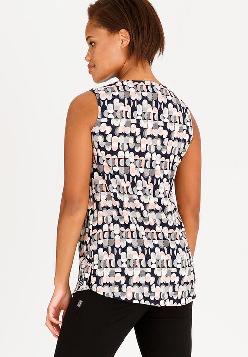 Cherry Melon - Splash Spot Pleat Tank Top Navy