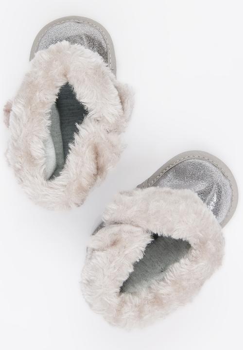Pop Candy - Girls Pom Pom Booties Silver