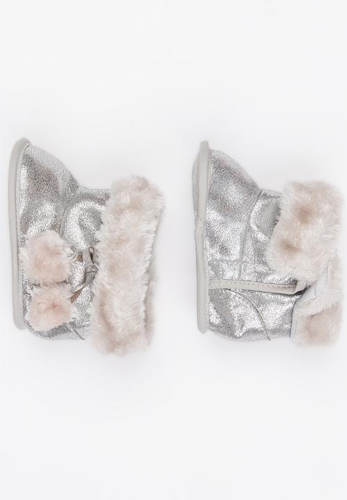 Pop Candy - Girls Pom Pom Booties Silver