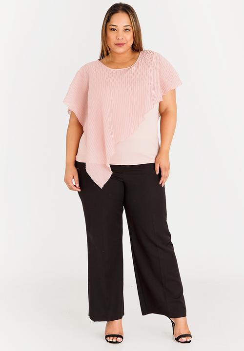 edit Plus - Pleated Asymmetrical Blouse Pale Pink