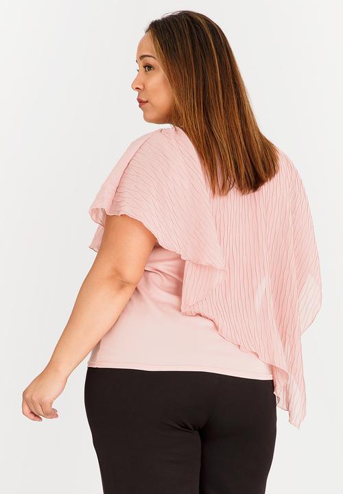 edit Plus - Pleated Asymmetrical Blouse Pale Pink