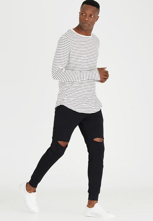 Unruly - Longer Stripe Cotton Tshirt  White