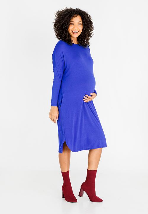 edit Maternity - Long Sleeve Tshirt Dress Mid Blue