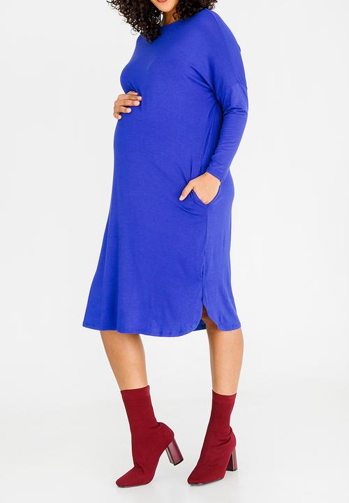 edit Maternity - Long Sleeve Tshirt Dress Mid Blue