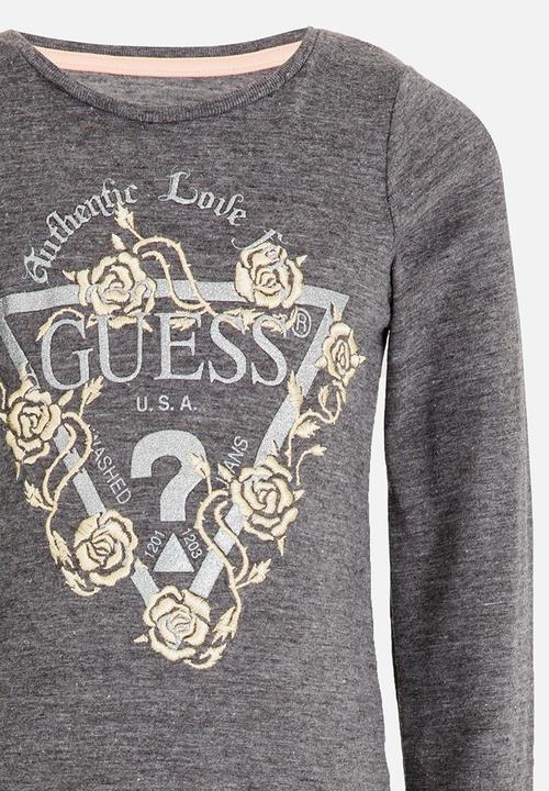 GUESS - Girls Rose Embroidery Grey Tee