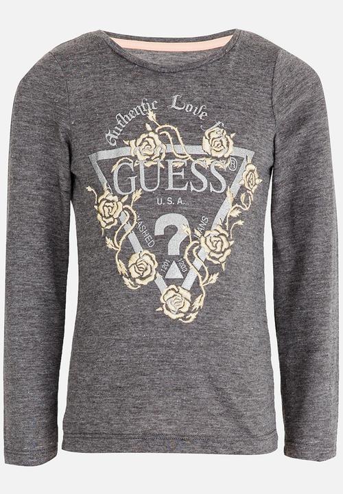 GUESS - Girls Rose Embroidery Grey Tee