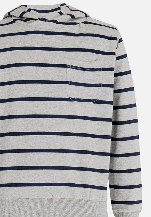 Pop Candy - Boys Grey Melange Stripe Hoody Grey
