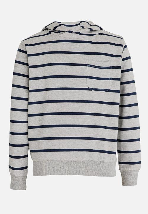 Pop Candy - Boys Grey Melange Stripe Hoody Grey
