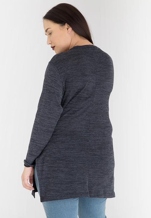 STYLE REPUBLIC PLUS - Criss Cross Neckline High Slit Jersey Black