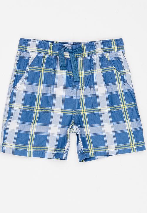 Twin Clothing - Check Block Print Shorts Blue