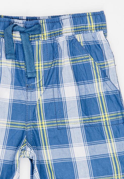 Twin Clothing - Check Block Print Shorts Blue