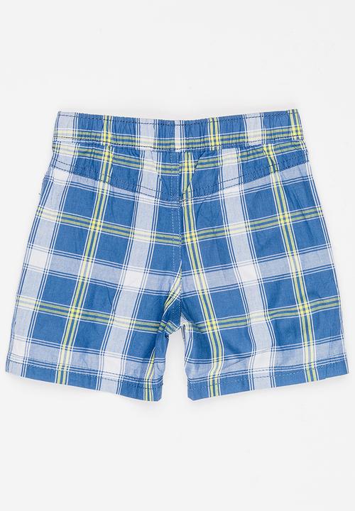 Twin Clothing - Check Block Print Shorts Blue