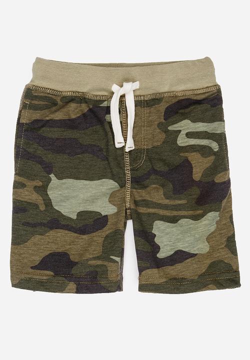 Pop Candy - Army Printed Shorts Khaki Green