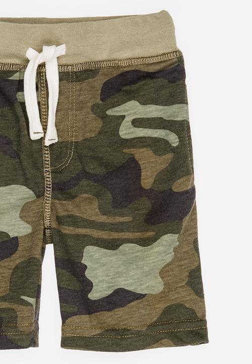 Pop Candy - Army Printed Shorts Khaki Green