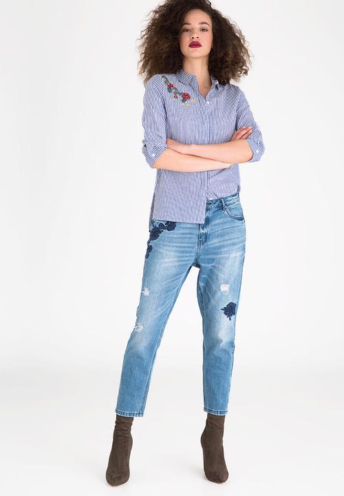 ONLY - Drive Embroidery Detail Shirt Blue