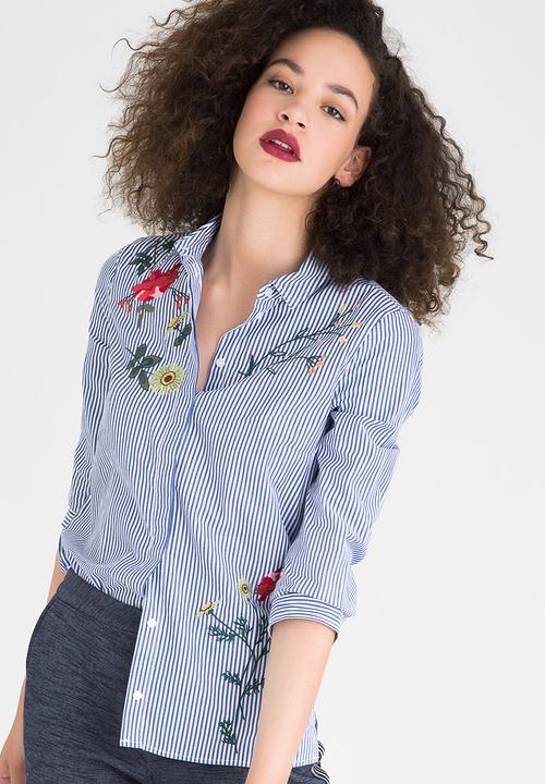ONLY - Drive Embroidery Detail Shirt Blue and White