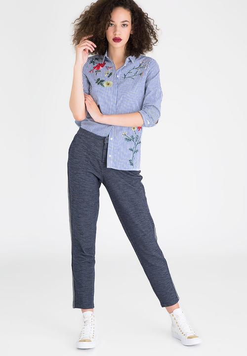 ONLY - Drive Embroidery Detail Shirt Blue and White