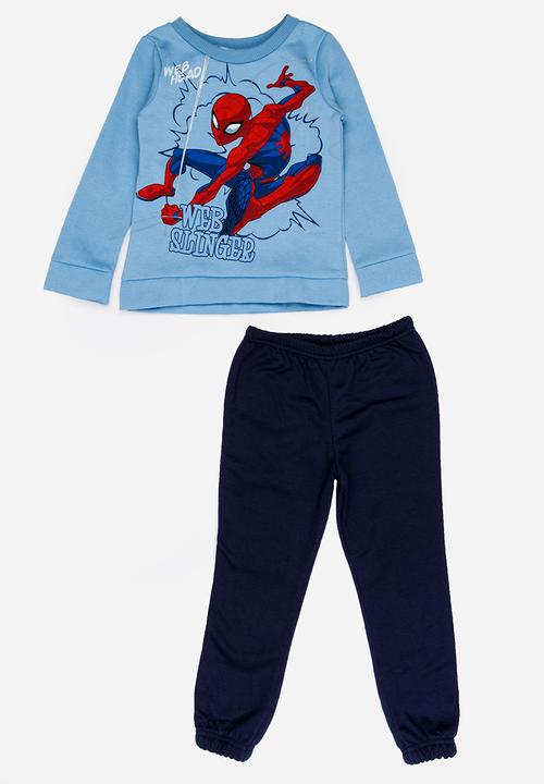 Pop Candy - Spider Man Sweat Top  And Jogger Set Mid Blue