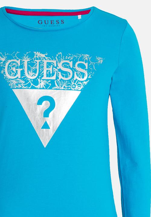 GUESS - Girls Tri Flower Tee Aqua
