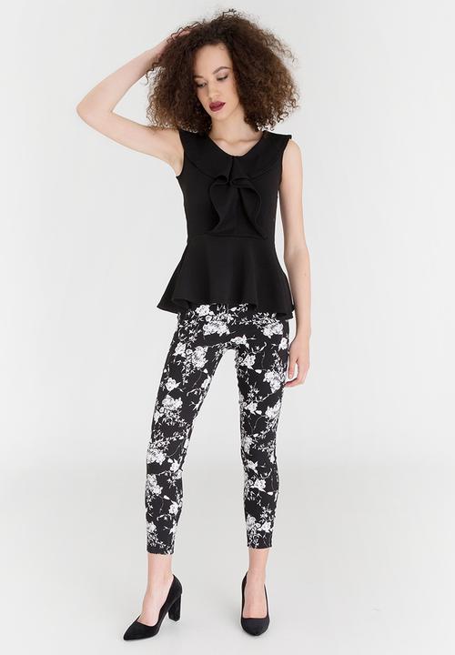 edit - Peplum Frilled Sleeveless Top Black