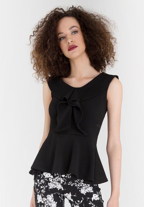 edit - Peplum Frilled Sleeveless Top Black