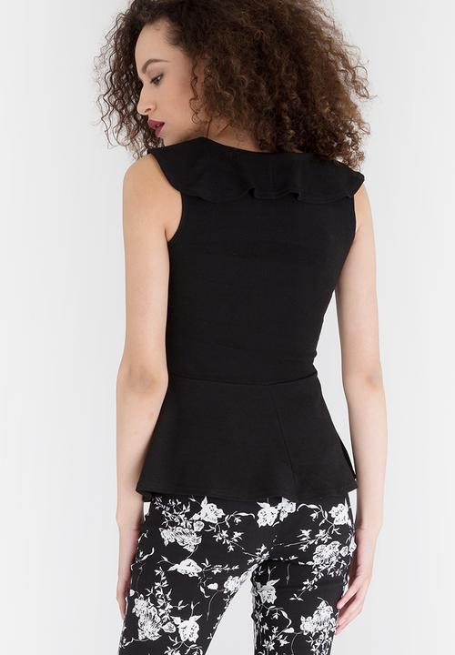 edit - Peplum Frilled Sleeveless Top Black