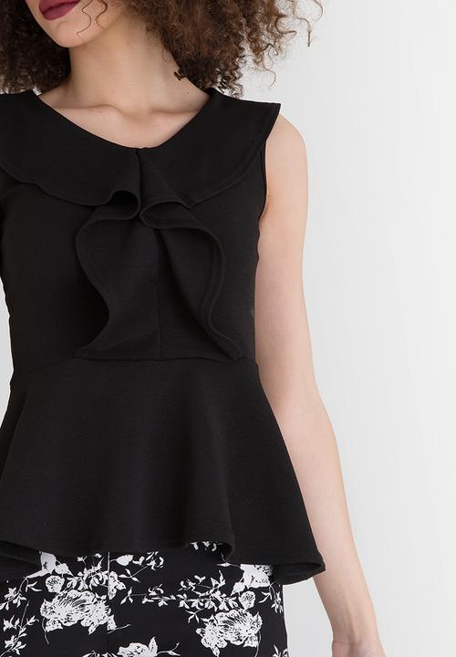 edit - Peplum Frilled Sleeveless Top Black