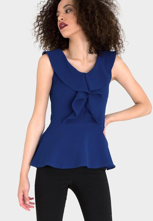 edit - Peplum Frilled Sleeveless Top Cobalt