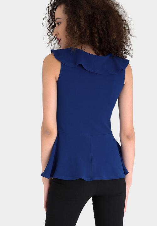 edit - Peplum Frilled Sleeveless Top Cobalt